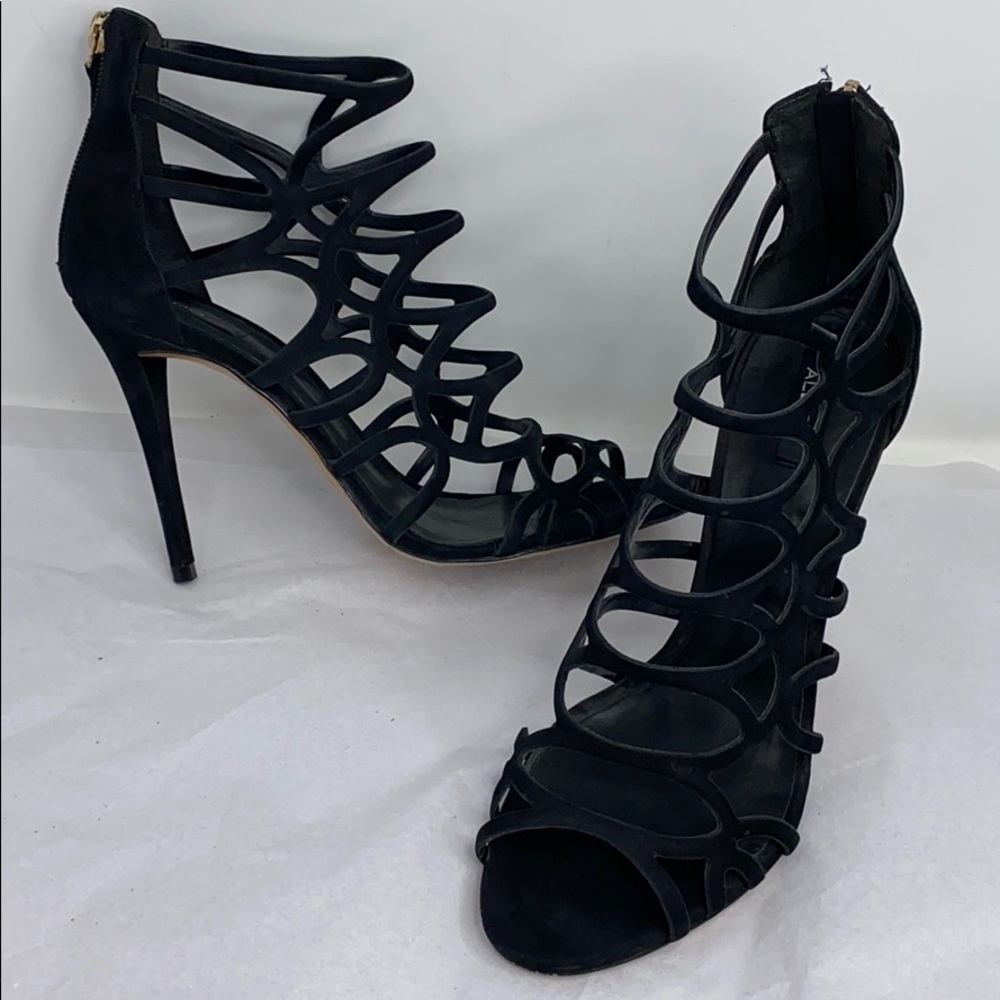 Aldo Black Suede Sz 8.5 High Heel Sandal Bootie